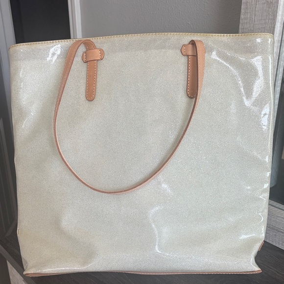 Consuela Shimmering Cream Tote with Black Floral Design - Picture 6 of 10